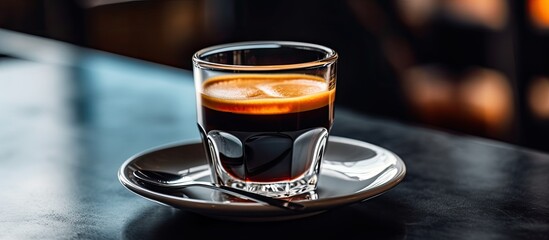 I visited a modern cafe and bar in the city where I enjoyed a delicious black espresso drink made by their high quality coffee machine it was the perfect breakfast beverage to start my day