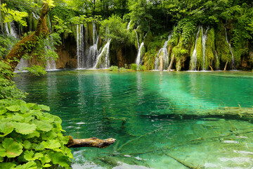 waterfall in the park Plitvice