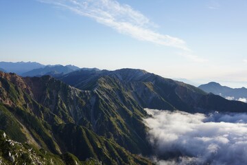 Naklejka premium 北アルプス ワリモ岳から望む野口五郎岳と裏銀座縦走路