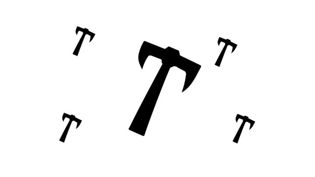 Zoom in and out animation the axe symbol. Large black symbol in the center and four small symbols around. Seamless looped 4k animation on white background