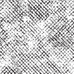 Seamless pattern, repeat grunge texture with broken mesh. Abstract background with black mesh pattern, ink cage on white. Graphic surface design, vector illustration.