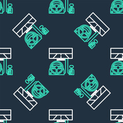 Line Racing simulator cockpit icon isolated seamless pattern on black background. Gaming accessory. Gadget for driving simulation game. Vector