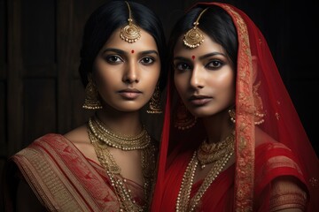 Two beautiful women in Indian attire, celebrating a festival and showcasing their cultural elegance and beauty......