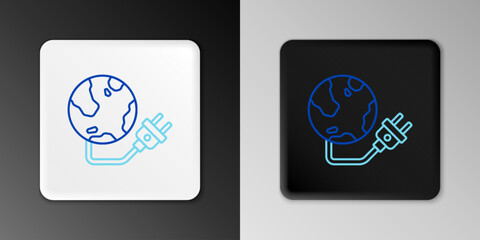 Line Global energy power planet with plug icon isolated on grey background. Ecology concept and environmental. Colorful outline concept. Vector