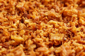 Crispy fried onions. Roasted shallot flakes