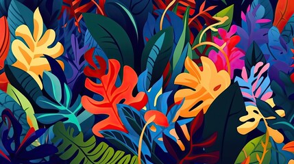 abstract hand drawn tropical leaves background