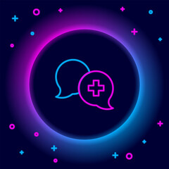 Glowing neon line Dialogue with the doctor icon isolated on black background. Doctor and patient dialog. Consulting about medical health services. Colorful outline concept. Vector