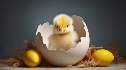 An Easter-themed postcard featuring a tiny yellow chick in an eggshell.