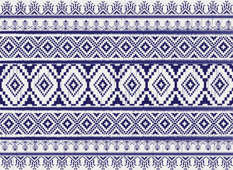 Tribal pattern ikat aztec beautiful art blue white background abstract ethnic folk embroidery geometric shapes wallpaper background vector illustration print decorative design classical