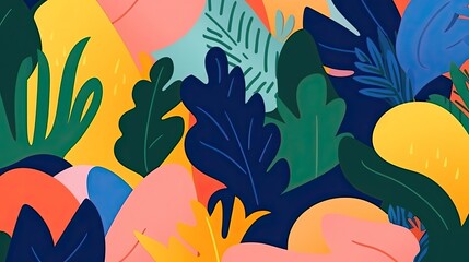 abstract hand drawn tropical leaves background
