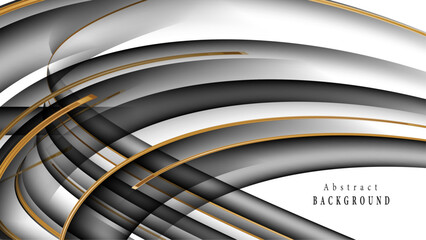 Abstract gold grey 3d lines on white background. Geometric stripe line art design. Modern luxury template. Vector illustration.