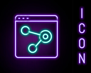 Glowing neon line Browser window icon isolated on black background. Colorful outline concept. Vector