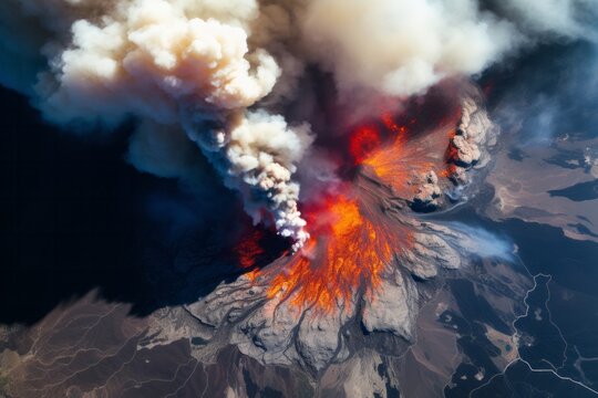 A satellite image showcasing an erupting volcano