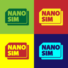 Pop art Nano Sim Card icon isolated on color background. Mobile and wireless communication technologies. Network chip electronic connection. Vector