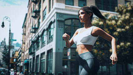 Woman jogging city street