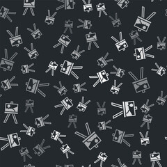 Grey Wood easel or painting art boards icon isolated seamless pattern on black background. Vector