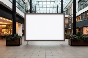 Fotobehang Blank white billboard in shopping centre, big empty inside advertising poster, mock up, concept of marketing communication to promote or sell idea. © Jim1786