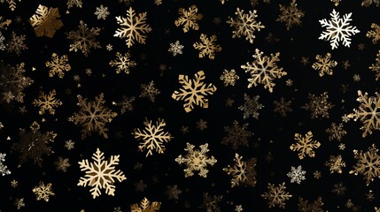 Snowflakes Seamless Pattern on Black Background - Festive Golden Design for Holidays