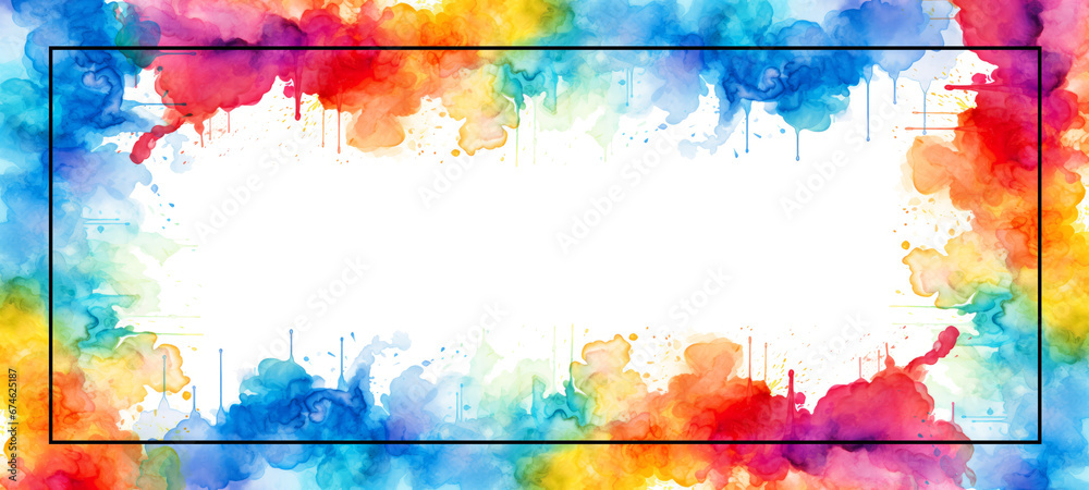 Poster abstract colorful rainbow color painting illustration - rectangular rectangle frame made of watercol