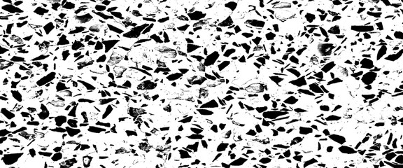 Vector black and white terrazzo flooring in seamless patterns texture Transparent background.