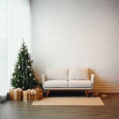 Christmas themed interior design, blank wall, interior design mockup, 3D design, realistic room design