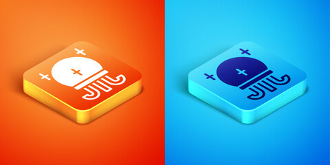 Isometric Magic ball icon isolated on orange and blue background. Crystal ball. Vector