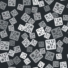 Grey Results and standing tables scoreboard championship tournament bracket icon isolated seamless pattern on black background. Vector