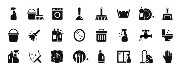 Cleaning icons set. Washing, laundry symbol. washing machine © warmworld