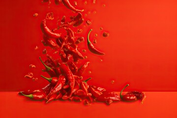 Red background and hot chili peppers. Generative AI