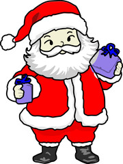 Collection of Christmas cartoons isolated on a white background. Little Santa with gifts and holiday decorations; cute card. Super cute cartoon character, illustration, hand drawn, vector