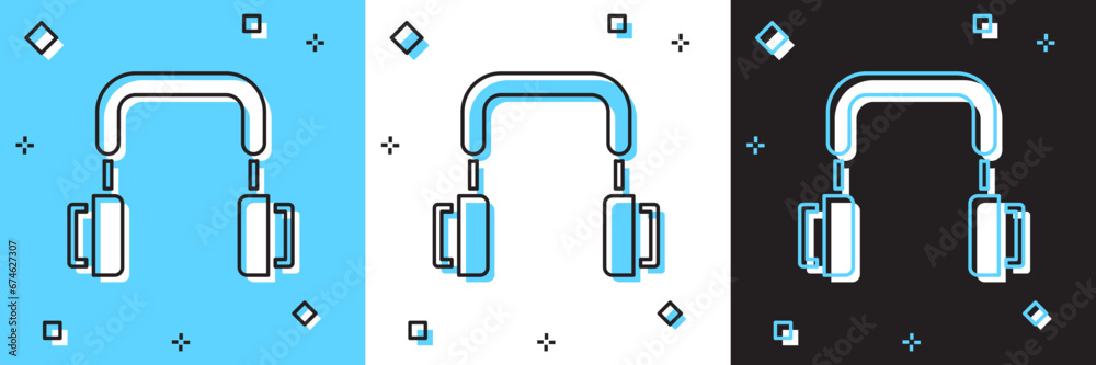 Sticker set headphones icon isolated on blue and white, black background. earphones. concept for listening t