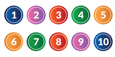 numbers one to ten with colorful circle bubbles - obrazy, fototapety, plakaty