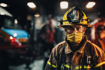 Forza e Sacrificio- Ritratto dei professionisti del soccorso, i pompieri, Strength and Sacrifice-Portrait of rescue professionals, firefighters - obrazy, fototapety, plakaty