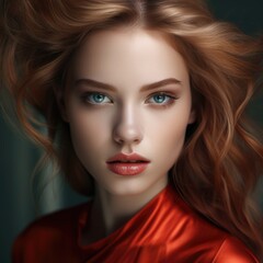 Fototapeta premium Fashion portrait closeup of a beautiful woman, with natural makeup and wavy hair. Style, fashion, beauty