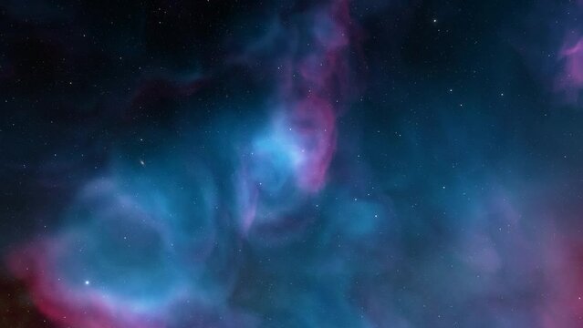 Flying Through The Stars And Blue Nebula In Space. Galaxy exploration through outer space towards glowing milky way galaxy
