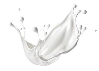 White milk wave splash with splatters and drops. Cut out on transparent	