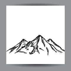 mountain view illustration design template, with a black outline hand drawn style