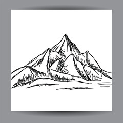 mountain view illustration design template, with a black outline hand drawn style