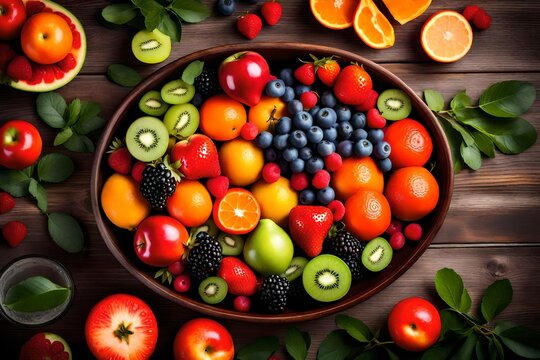 An enticing image of a colorful fruit salad bowl with a variety of fresh,