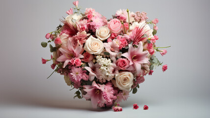 pretty pastel colored bouquet of flowers ia a heart shape, Valentine's Day