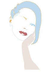 young beautiful model close up posing for perfect skin minimal illustration
