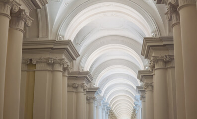 background: baroque interior, vaulted ceiling of a classical enfilade