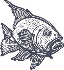 Fish hand drawn vector illustration for logotype or emblem