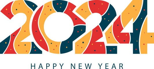 2024 vector colorful Happy New Year poster. Abstract design typography logo. For celebration and season decoration - obrazy, fototapety, plakaty