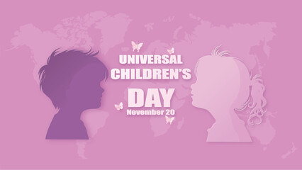 Universal Children’s Day Poster — Boy and Girl Silhouettes with World Map Background