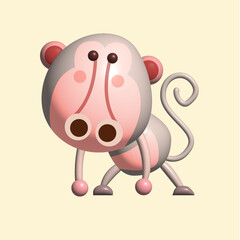 Naklejka premium Exotic wild 3D monkey in cartoon illustration style isolated on a solid color background, perfect for any project or advertisement