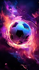 Naklejka premium soccer ball and flames background wallpaper