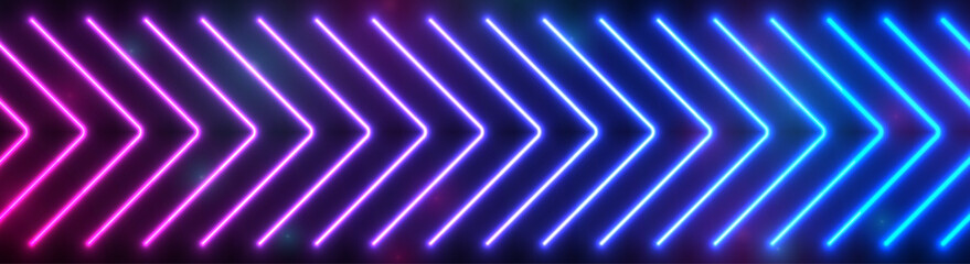 Bright blue ultraviolet abstract neon arrows tech banner design. Futuristic laser sci-fi vector background
