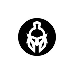 Spartan warrior shield and helmet logo. Spartan helmet logo, Spartan shield and helmet vector illustration, Spartan Greek gladiator armor flat vector icon.