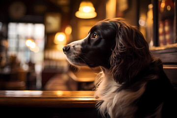 Cute dog in the city, focused shot, wildlife photography. Generative AI - obrazy, fototapety, plakaty